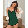 image:imageEkouaer Pajama Sets for Women Lingerie Sleepwear 2 Piece Cami Split Short Set V Neck Lace PjsDark Green