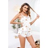 image:imageEkouaer Pajama Sets for Women Lingerie Sleepwear 2 Piece Cami Split Short Set V Neck Lace PjsTeddy Blue