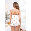 image:imageEkouaer Pajama Sets for Women Lingerie Sleepwear 2 Piece Cami Split Short Set V Neck Lace PjsTeddy Blue