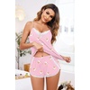 image:imageEkouaer Pajama Sets for Women Lingerie Sleepwear 2 Piece Cami Split Short Set V Neck Lace PjsTeddy Pink