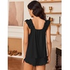 image:imageEkouaer Pajama for Women Set 2 Piece Ruffle Pjs Soft Tank Top and Shorts Sleepwear Set Bridal Pajama Set for WomenBlack