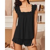 image:imageEkouaer Pajama for Women Set 2 Piece Ruffle Pjs Soft Tank Top and Shorts Sleepwear Set Bridal Pajama Set for WomenBlack