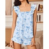 image:imageEkouaer Pajama for Women Set 2 Piece Ruffle Pjs Soft Tank Top and Shorts Sleepwear Set Bridal Pajama Set for WomenBlue Bow Stars