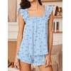 image:imageEkouaer Pajama for Women Set 2 Piece Ruffle Pjs Soft Tank Top and Shorts Sleepwear Set Bridal Pajama Set for WomenBlue Bow Stripes