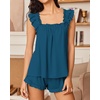 image:imageEkouaer Pajama for Women Set 2 Piece Ruffle Pjs Soft Tank Top and Shorts Sleepwear Set Bridal Pajama Set for WomenBlue Green