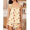 image:imageEkouaer Pajama for Women Set 2 Piece Ruffle Pjs Soft Tank Top and Shorts Sleepwear Set Bridal Pajama Set for WomenBow Strawberries
