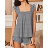 image:imageEkouaer Pajama for Women Set 2 Piece Ruffle Pjs Soft Tank Top and Shorts Sleepwear Set Bridal Pajama Set for WomenGrey