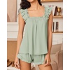 image:imageEkouaer Pajama for Women Set 2 Piece Ruffle Pjs Soft Tank Top and Shorts Sleepwear Set Bridal Pajama Set for WomenLight Green