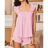 image:imageEkouaer Pajama for Women Set 2 Piece Ruffle Pjs Soft Tank Top and Shorts Sleepwear Set Bridal Pajama Set for WomenLight Pink