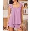 image:imageEkouaer Pajama for Women Set 2 Piece Ruffle Pjs Soft Tank Top and Shorts Sleepwear Set Bridal Pajama Set for WomenLight Purple