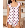 image:imageEkouaer Pajama for Women Set 2 Piece Ruffle Pjs Soft Tank Top and Shorts Sleepwear Set Bridal Pajama Set for WomenPink Hearts