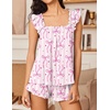 image:imageEkouaer Pajama for Women Set 2 Piece Ruffle Pjs Soft Tank Top and Shorts Sleepwear Set Bridal Pajama Set for WomenPink Stripe Bow