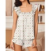 image:imageEkouaer Pajama for Women Set 2 Piece Ruffle Pjs Soft Tank Top and Shorts Sleepwear Set Bridal Pajama Set for WomenRabbits and Flowers