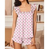 image:imageEkouaer Pajama for Women Set 2 Piece Ruffle Pjs Soft Tank Top and Shorts Sleepwear Set Bridal Pajama Set for WomenRose Red Flowers