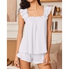 image:imageEkouaer Pajama for Women Set 2 Piece Ruffle Pjs Soft Tank Top and Shorts Sleepwear Set Bridal Pajama Set for WomenWhite