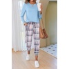 image:imageEkouaer Pajamas For Women Comfy Long Sleeve Jogger Set Lounge Pjs Set With PocketsAqua Blue Plaid