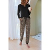 image:imageEkouaer Pajamas For Women Comfy Long Sleeve Jogger Set Lounge Pjs Set With PocketsBlack Leopard
