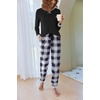 image:imageEkouaer Pajamas For Women Comfy Long Sleeve Jogger Set Lounge Pjs Set With PocketsBlack and White Plaid