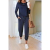 image:imageEkouaer Pajamas For Women Comfy Long Sleeve Jogger Set Lounge Pjs Set With PocketsNavy Polka Dots