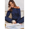 image:imageEkouaer Pajamas For Women Comfy Long Sleeve Jogger Set Lounge Pjs Set With PocketsNavy Polka Dots