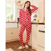 image:imageEkouaer Pajamas Set Long Sleeve Sleepwear Womens Button Down Nightwear Soft Pj Loungewear with PocketsChristmas Red With Santa Pattern
