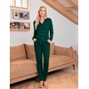 image:imageEkouaer Pajamas Set Long Sleeve Sleepwear Womens Button Down Nightwear Soft Pj Loungewear with PocketsDark Green