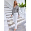 image:imageEkouaer Pajamas Set Long Sleeve Sleepwear Womens Button Down Nightwear Soft Pj Loungewear with PocketsLight Grey