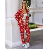 image:imageEkouaer Pajamas Set Long Sleeve Sleepwear Womens Button Down Nightwear Soft Pj Loungewear with PocketsRed Santa