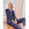 image:imageEkouaer Pajamas Womens Long Sleeve Sleepwear Soft Button Down Loungewear Pjs Lounge Set Nightwear XSXXLTeddy Navy