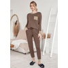 image:imageEkouaer Pajamas Womens Long Sleeve Sleepwear with Long Pants Soft Loungewear Pj Set SXXLBrown