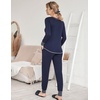 image:imageEkouaer Pajamas Womens Long Sleeve Sleepwear with Long Pants Soft Loungewear Pj Set SXXLNavy Blue