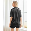 image:imageEkouaer Pajamas for Women Silk Satin Pjs Soft Sleepwear Short Sleeve Button Down Pjs Top and Shorts 2 Piece Lounge Set SXXLBlack