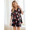 image:imageEkouaer Pajamas for Women Silk Satin Pjs Soft Sleepwear Short Sleeve Button Down Pjs Top and Shorts 2 Piece Lounge Set SXXLChristmas Black