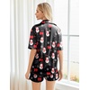 image:imageEkouaer Pajamas for Women Silk Satin Pjs Soft Sleepwear Short Sleeve Button Down Pjs Top and Shorts 2 Piece Lounge Set SXXLChristmas Black