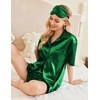 image:imageEkouaer Pajamas for Women Silk Satin Pjs Soft Sleepwear Short Sleeve Button Down Pjs Top and Shorts 2 Piece Lounge Set SXXLDark Green