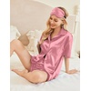 image:imageEkouaer Pajamas for Women Silk Satin Pjs Soft Sleepwear Short Sleeve Button Down Pjs Top and Shorts 2 Piece Lounge Set SXXLDark Pink