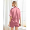image:imageEkouaer Pajamas for Women Silk Satin Pjs Soft Sleepwear Short Sleeve Button Down Pjs Top and Shorts 2 Piece Lounge Set SXXLDark Pink