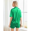 image:imageEkouaer Pajamas for Women Silk Satin Pjs Soft Sleepwear Short Sleeve Button Down Pjs Top and Shorts 2 Piece Lounge Set SXXLGreen