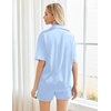 image:imageEkouaer Pajamas for Women Silk Satin Pjs Soft Sleepwear Short Sleeve Button Down Pjs Top and Shorts 2 Piece Lounge Set SXXLLight Blue