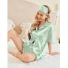 image:imageEkouaer Pajamas for Women Silk Satin Pjs Soft Sleepwear Short Sleeve Button Down Pjs Top and Shorts 2 Piece Lounge Set SXXLLight Green