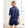 image:imageEkouaer Pajamas for Women Silk Satin Pjs Soft Sleepwear Short Sleeve Button Down Pjs Top and Shorts 2 Piece Lounge Set SXXLNavy