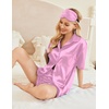 image:imageEkouaer Pajamas for Women Silk Satin Pjs Soft Sleepwear Short Sleeve Button Down Pjs Top and Shorts 2 Piece Lounge Set SXXLPastel Violet