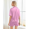 image:imageEkouaer Pajamas for Women Silk Satin Pjs Soft Sleepwear Short Sleeve Button Down Pjs Top and Shorts 2 Piece Lounge Set SXXLPastel Violet