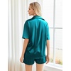 image:imageEkouaer Pajamas for Women Silk Satin Pjs Soft Sleepwear Short Sleeve Button Down Pjs Top and Shorts 2 Piece Lounge Set SXXLPeacock Blue