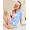 image:imageEkouaer Pajamas for Women Silk Satin Pjs Soft Sleepwear Short Sleeve Button Down Pjs Top and Shorts 2 Piece Lounge Set SXXLPink  Light Blue