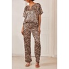 image:imageEkouaer Satin Pajama Set Womens Silk Short Sleeve V Neck Shirt with Long Pant Soft Loungewear Pjs SetApricot Black Leopard