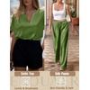 image:imageEkouaer Satin Pajama Set Womens Silk Short Sleeve V Neck Shirt with Long Pant Soft Loungewear Pjs SetArmy Green