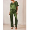 image:imageEkouaer Satin Pajama Set Womens Silk Short Sleeve V Neck Shirt with Long Pant Soft Loungewear Pjs SetArmy Green