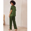 image:imageEkouaer Satin Pajama Set Womens Silk Short Sleeve V Neck Shirt with Long Pant Soft Loungewear Pjs SetArmy Green