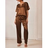 image:imageEkouaer Satin Pajama Set Womens Silk Short Sleeve V Neck Shirt with Long Pant Soft Loungewear Pjs SetBrown